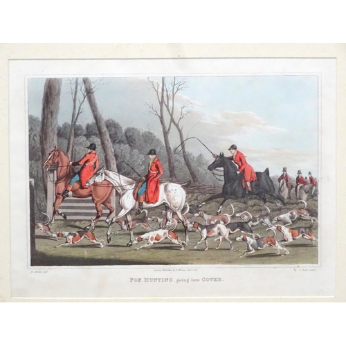 252 - Hunting : I Clark ( sculptor) after After H Alken , Set 4 stone lithographs c. 1820 , ' Fox Hunting ... 