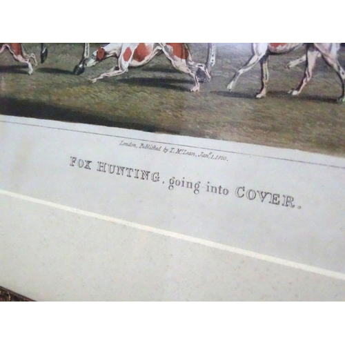 252 - Hunting : I Clark ( sculptor) after After H Alken , Set 4 stone lithographs c. 1820 , ' Fox Hunting ... 