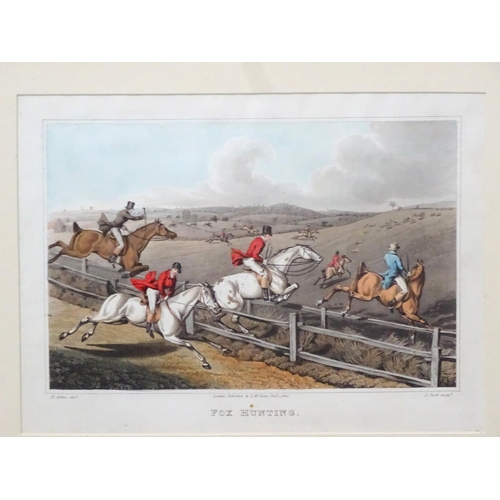 252 - Hunting : I Clark ( sculptor) after After H Alken , Set 4 stone lithographs c. 1820 , ' Fox Hunting ... 