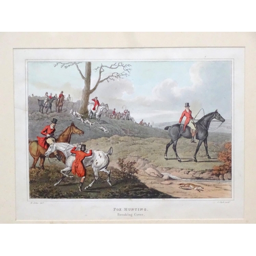 252 - Hunting : I Clark ( sculptor) after After H Alken , Set 4 stone lithographs c. 1820 , ' Fox Hunting ... 