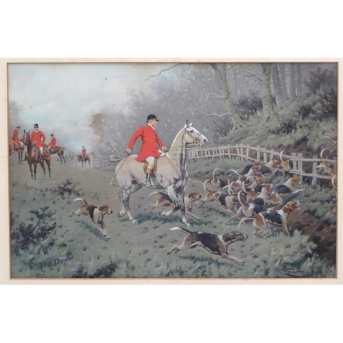 263 - Hunting: After George Wright (1860-1942), Coloured engraving with watercolour and gouache highlights... 