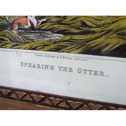 273 - I Clark after H Alken , Hand coloured lithograph , ' Spearing the Otter ' Published by T McClean 182... 