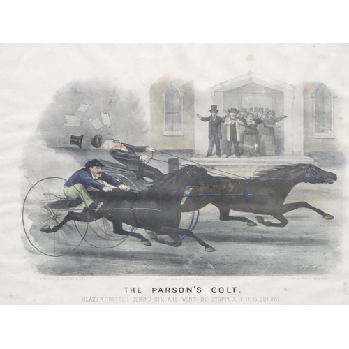 285 - After Thos Worth XIX , Two early coloured stone lithographs, 1879 , ' The Parson's Colt hears a trot... 