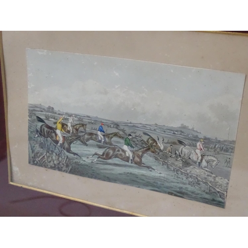 292 - Steeple chase : 8 Hand coloured lithographs, A set of 8 Victorian Steeple chase pictures mounted as ... 