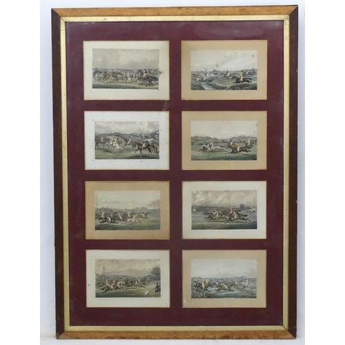 292 - Steeple chase : 8 Hand coloured lithographs, A set of 8 Victorian Steeple chase pictures mounted as ... 