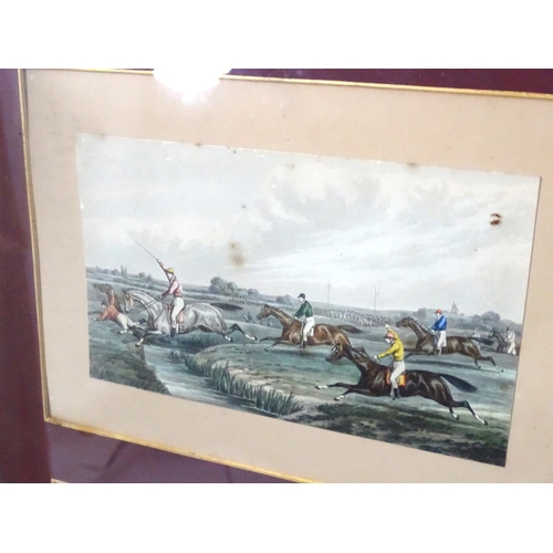 292 - Steeple chase : 8 Hand coloured lithographs, A set of 8 Victorian Steeple chase pictures mounted as ... 