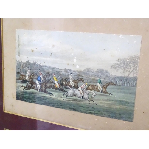 292 - Steeple chase : 8 Hand coloured lithographs, A set of 8 Victorian Steeple chase pictures mounted as ... 