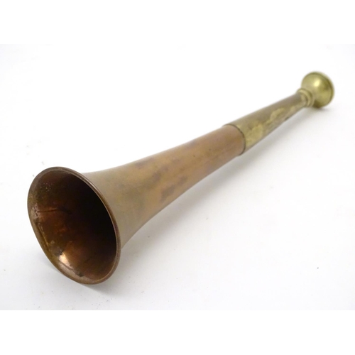 304 - A copper and brass short hunting horn approx 8 3/4'' long