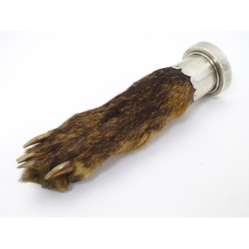 314 - A Victorian white metal mounted fox paw trophy / hand seal with seal end engraved and dated 1898. 5'... 