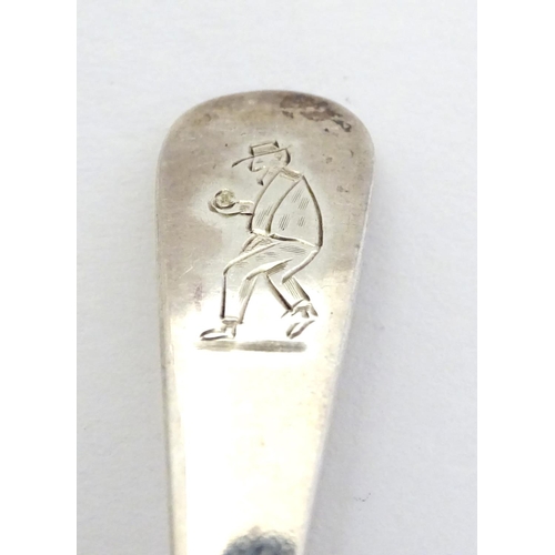 315 - 3 silver teaspoons with engraved image to handles of man playing bowls hallmarked Sheffield 1924, 19... 