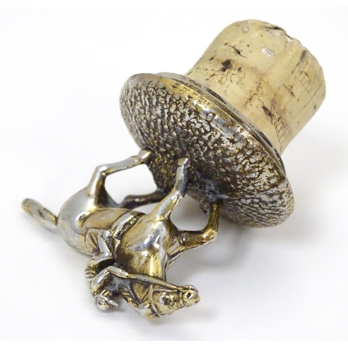 319 - Horse Racing Interest : A late 20thC / 21stC cork and silver plate bottle stopper with image of race... 