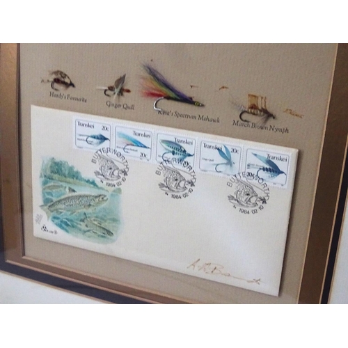 334 - Fly Fishing : A set of 5 Transkei mounted Salmon and trout flies , celebrating Butterworths stamps ,... 