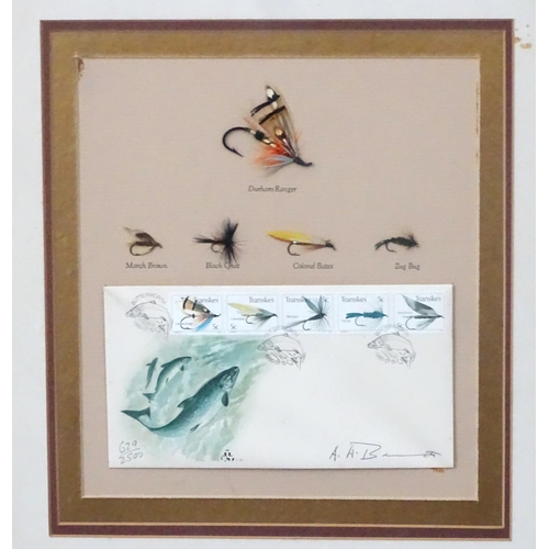 334 - Fly Fishing : A set of 5 Transkei mounted Salmon and trout flies , celebrating Butterworths stamps ,... 