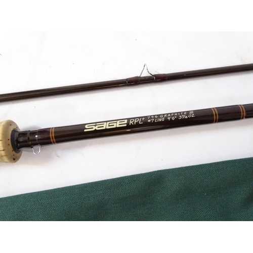 357 - Fishing: A Sage ' RPL + 796 ' two - piece graphite III fly rod , 9'6'' , #7 weight , 3 7/16 oz , wit... 