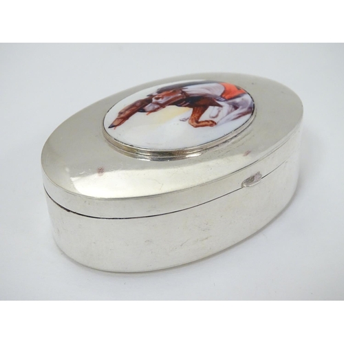 381 - A silver box of oval form, hallmarked Birmingham 2006, maker Ari D. Norman, having applied cabochon ... 