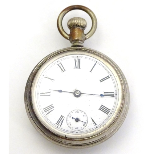 383 - A silver plate pocket watch / fob watch with later applied ceramic cabochon to reverse, depicting ho... 