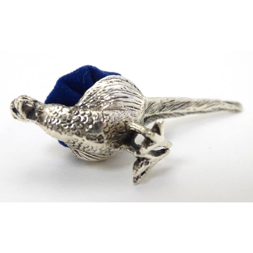 397 - A novelty white metal pin cushion formed as a pheasant 2'' long