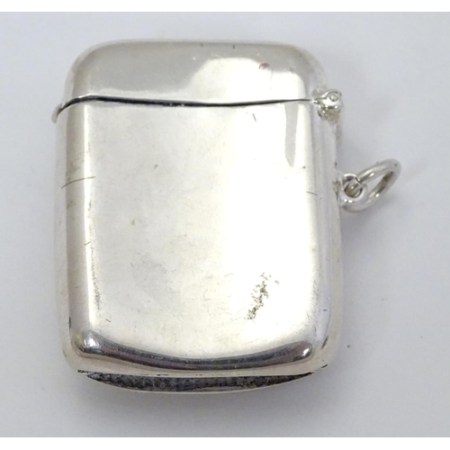 418 - A silver plate vesta case with later applied 21stC ceramic cabochon with horse head decoration. The ... 