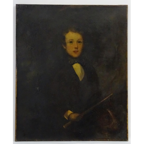 419 - Early XIX Portrait School,  Oil on canvas, Lord Geoffrey with 'Monty' - a young boy holding a stick ... 