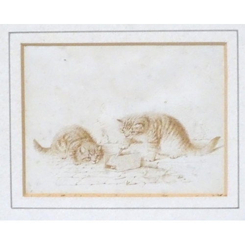 441 - Cats : Randolph Caldecott RI ( 1846-1886), Sepia pen and ink , a pair 'Pussy and the Sweep ' apparen... 