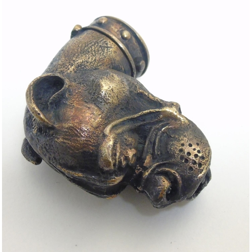 465 - A novelty vesta case formed at the head of a dog. Approx 1 1/4'' high