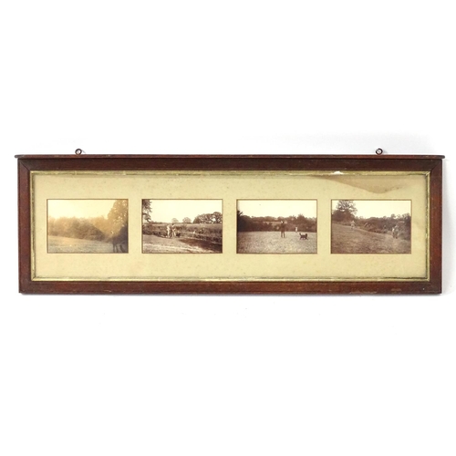 477 - Shooting: An oak - framed quadriptych of Victorian - Edwardian monochrome photographs depicting an i... 