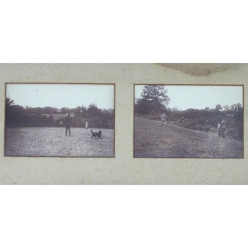 477 - Shooting: An oak - framed quadriptych of Victorian - Edwardian monochrome photographs depicting an i... 