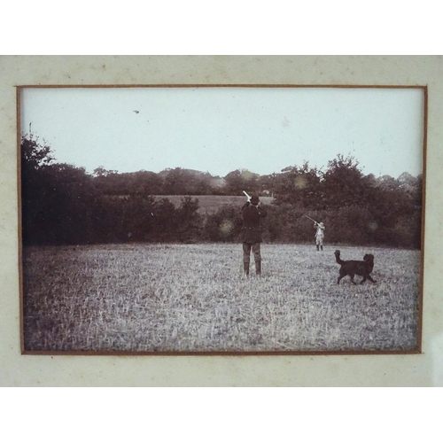 477 - Shooting: An oak - framed quadriptych of Victorian - Edwardian monochrome photographs depicting an i... 