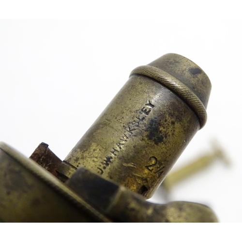 520 - Shooting: A 19thC G & J. W. Hawksley powder flask, of copper and brass construction with dram measur... 