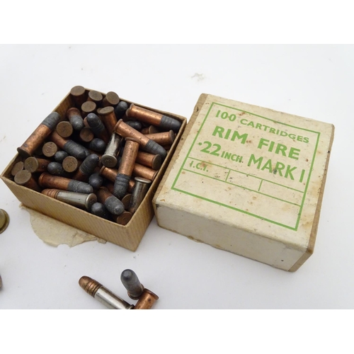 561 - Shooting: A box of MOD-issue, WWII-era .303 centrefire bullets, the heads stamped 'VII 1942', togeth... 