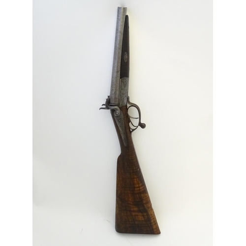 566 - A Victorian 12 (13) bore Pinfire side by side shotgun by Barker & Co, Birmingham & London.  The back... 