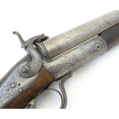 566 - A Victorian 12 (13) bore Pinfire side by side shotgun by Barker & Co, Birmingham & London.  The back... 