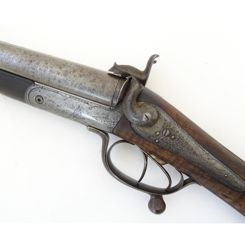 566 - A Victorian 12 (13) bore Pinfire side by side shotgun by Barker & Co, Birmingham & London.  The back... 