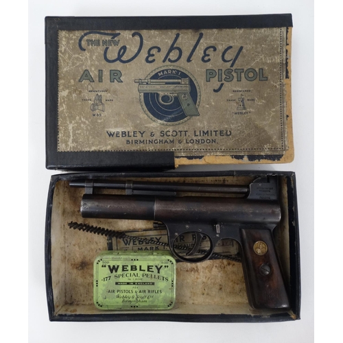 571 - Air Pistol : A boxed .177 pistol by Webley & Scott , Birmingham . ' Mark 1 ' model , having figured ... 