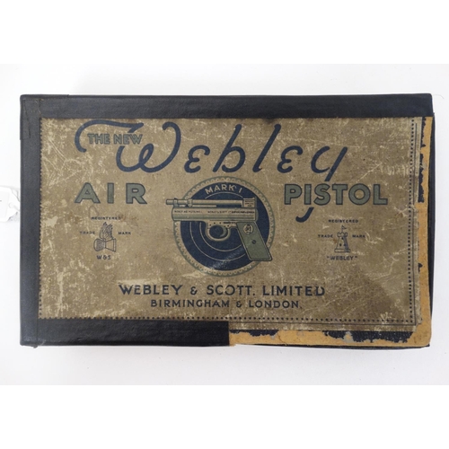 571 - Air Pistol : A boxed .177 pistol by Webley & Scott , Birmingham . ' Mark 1 ' model , having figured ... 