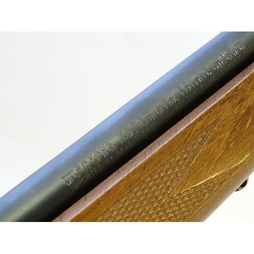 585 - Rimfire rifle: A 'Mark II' bolt-action .22LR rifle by Savage, USA. 20 3/4'' barrel, threaded for sou... 