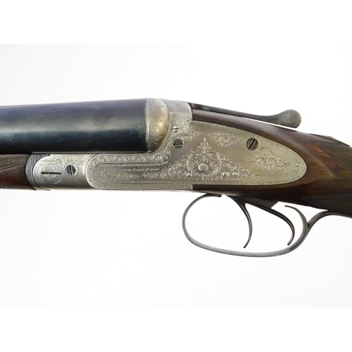 619 - Shotgun: A 12 bore side by side sidelock shotgun by Joseph Lang & Son, London. 28'' fixed choke slee... 