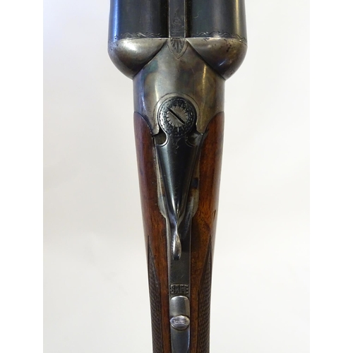 632 - Shotgun: A 12 bore side by side boxlock ejector shotgun by H. E. Akrill, Beverley.  28'' fixed choke... 