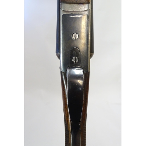 632 - Shotgun: A 12 bore side by side boxlock ejector shotgun by H. E. Akrill, Beverley.  28'' fixed choke... 