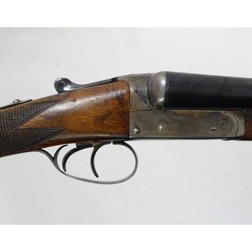 632 - Shotgun: A 12 bore side by side boxlock ejector shotgun by H. E. Akrill, Beverley.  28'' fixed choke... 