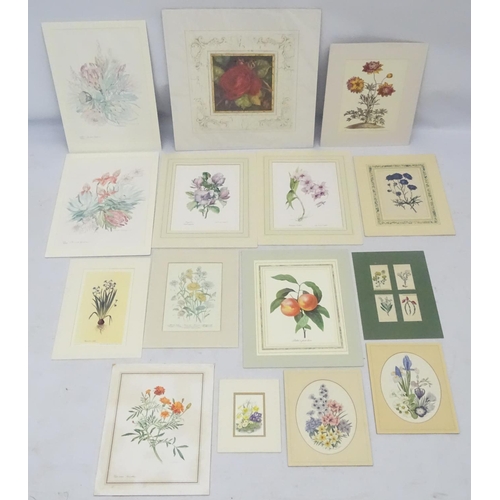 69 - Botanical Prints, 14 hand coloured aquatints and prints, The largest 14 1/2'' x 14 1/2''