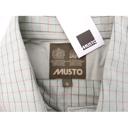 97 - A Musto twill check shirt in moss green, size 16, (New with tags)