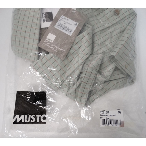 97 - A Musto twill check shirt in moss green, size 16, (New with tags)