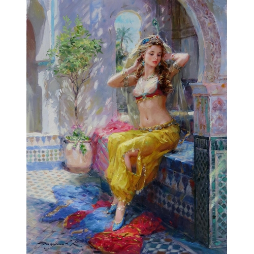 103 - Konstantin Razumov (b. 1974), Russian.  Oil on canvas, ''Harem beauty'', Signed lower left. 13 3/4 x... 