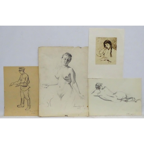 110 - Russian School, Folio of 4 drawings, paper, pencil and ink Various Artists work to include: Tsotcho ... 