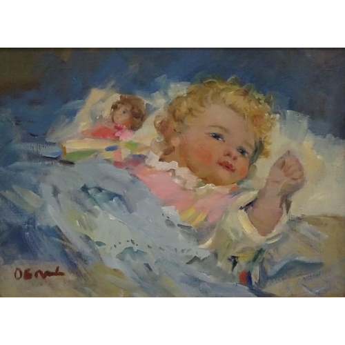 112 - Bogaievskaya Olga Borisovna (1914-2000), Russian School, Oil on canvas, ''Little girl and her doll''... 