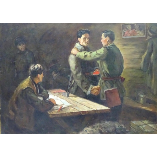 116A - USSR , ( Union of Soviet Socialist Republics ,1922-1991) Oil on canvas,  'The Partisan' , returning ... 