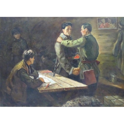 116A - USSR , ( Union of Soviet Socialist Republics ,1922-1991) Oil on canvas,  'The Partisan' , returning ... 