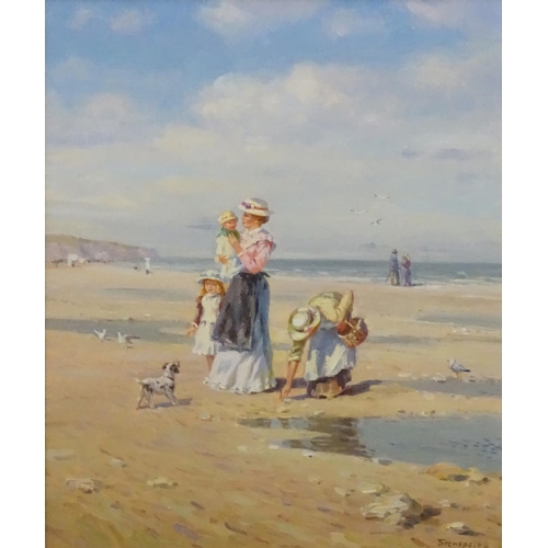 117 - Yakov Beperstov (XX) Russian Oil on canvas At low tide, Figures and dog on the beach. Signed lower r... 