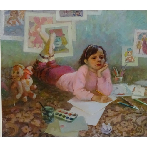 118 - TO Ignativoy 1999 Russian School, Oil on canvas, ' An Artist ' Child day dreaming with toys whilst s... 